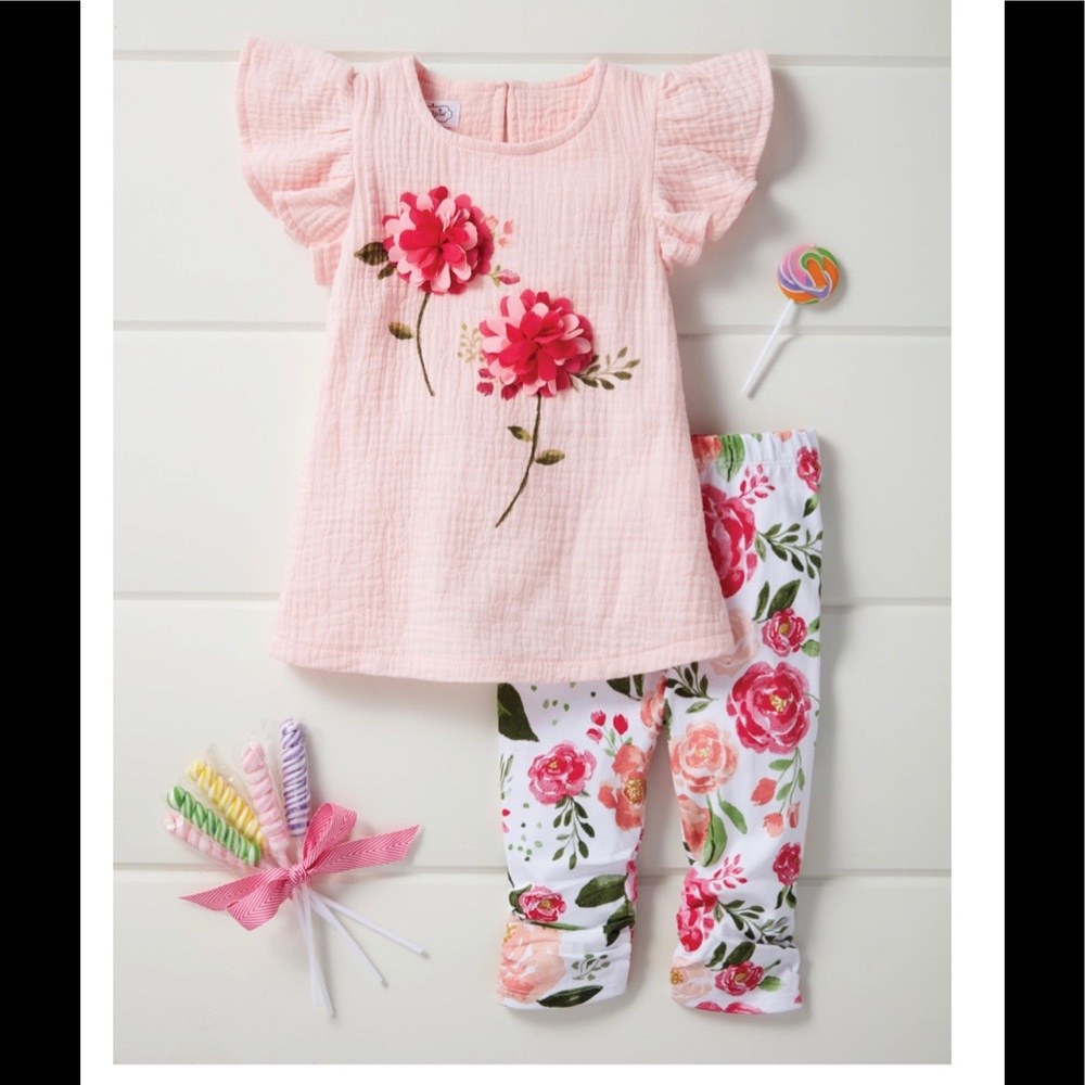 NWT Mud Pie Pink Peony Tunic & Leggings Set 4T - Picture 2 of 3